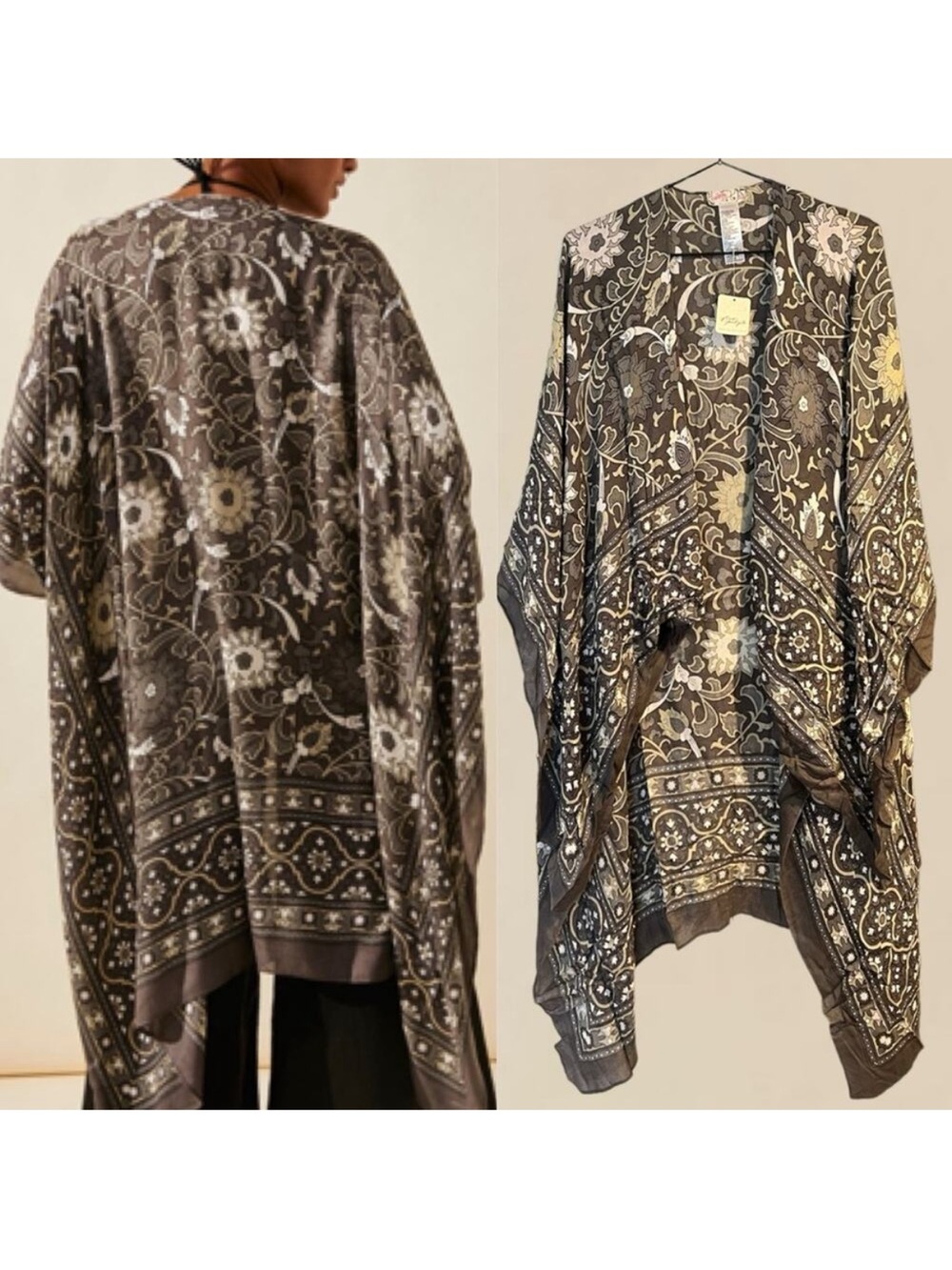 NWT, Free People Magic Dance Border, Graphite Combo Kimono - Picture 2 of 7
